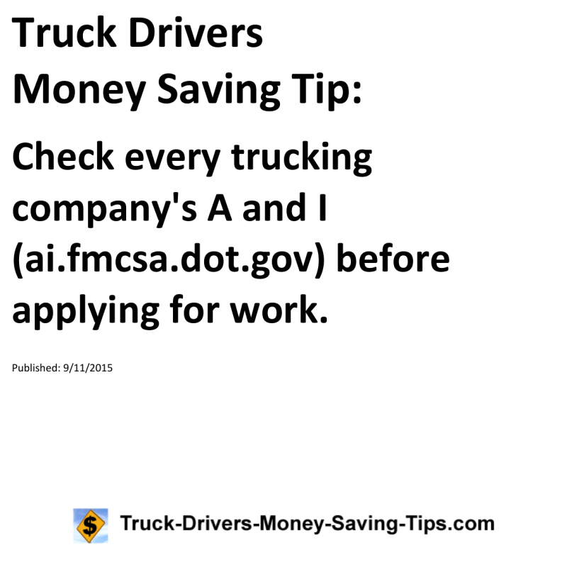 Truck Drivers Money Saving Tip for 09-11-2015