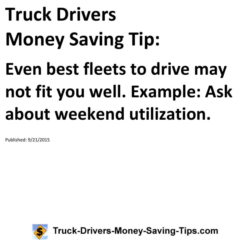 Truck Drivers Money Saving Tip for 09-21-2015