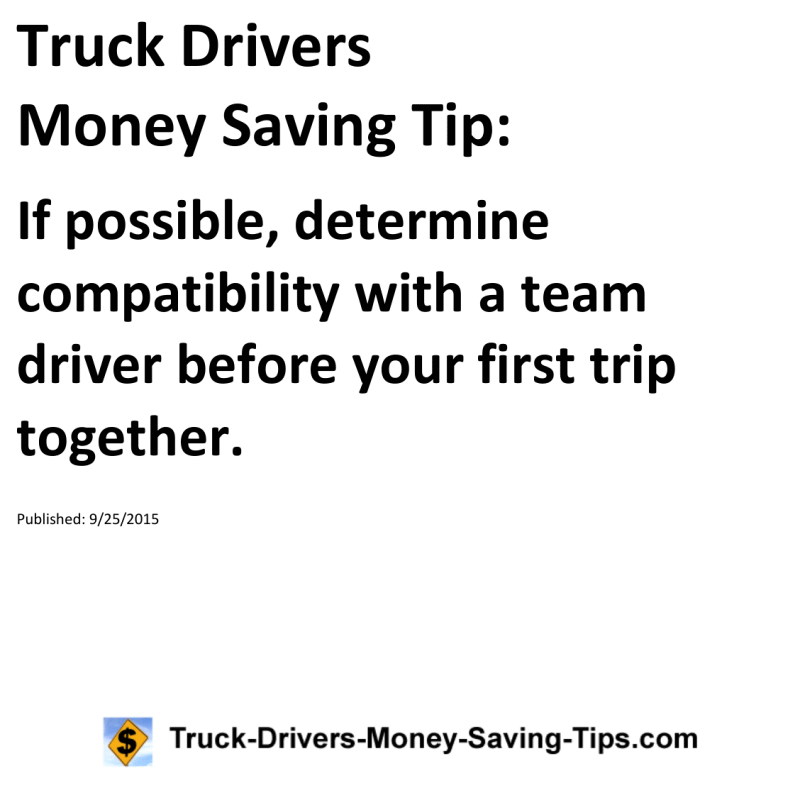 Truck Drivers Money Saving Tip for 09-25-2015