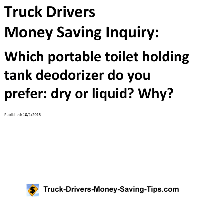 Truck Drivers Money Saving Inquiry for 10-01-2015