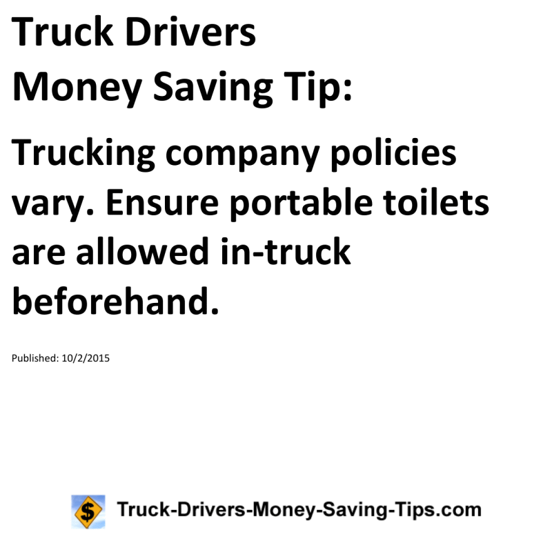 Truck Drivers Money Saving Tip for 10-02-2015