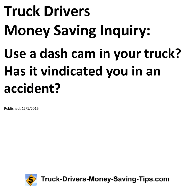 Truck Drivers Money Saving Inquiry for 12-01-2015