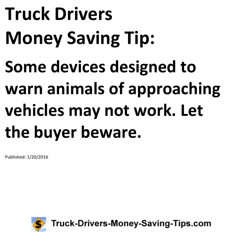 Truck Drivers Money Saving Tip for 01-20-2016