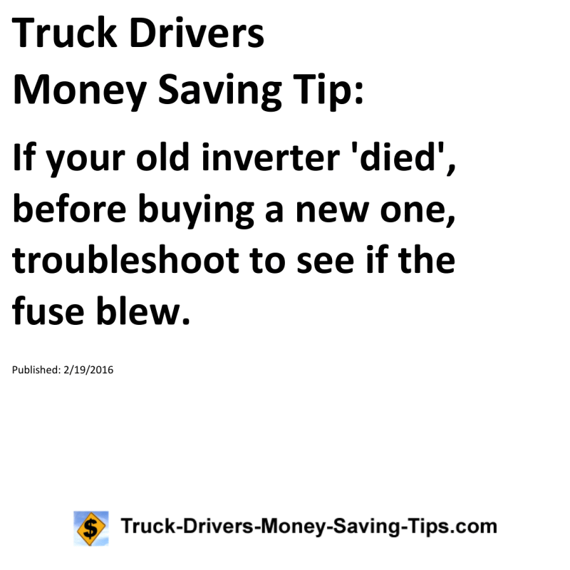 Truck Drivers Money Saving Tip for 02-19-2016