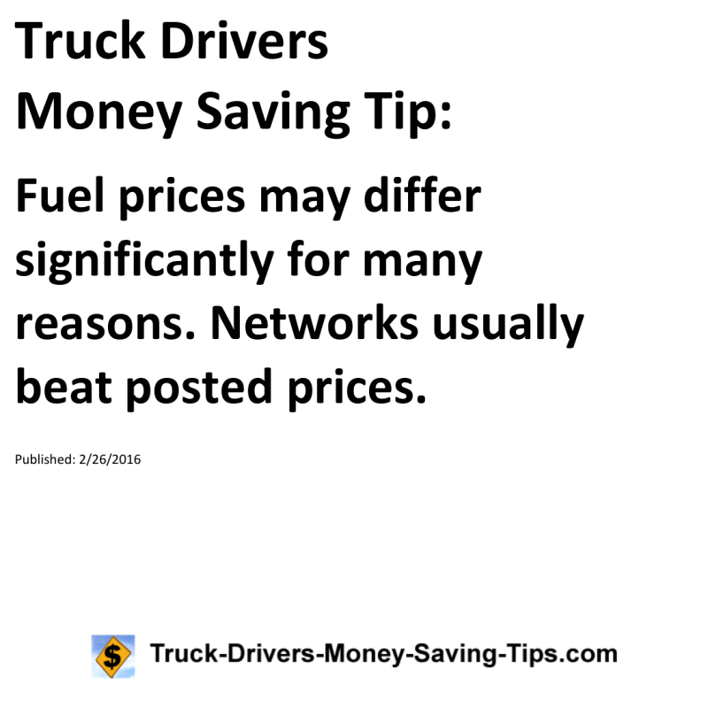 Truck Drivers Money Saving Tip for 02-26-2016