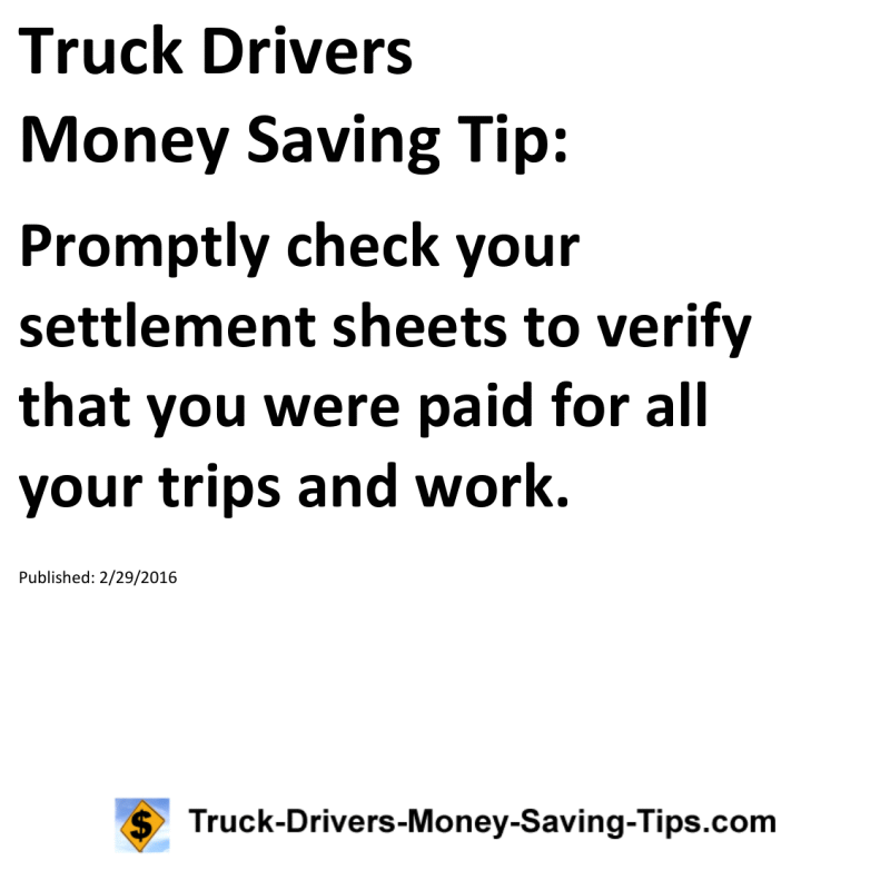 Truck Drivers Money Saving Tip for 02-29-2016