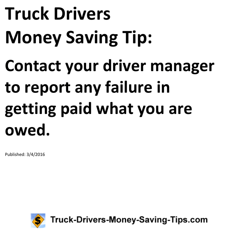 Truck Drivers Money Saving Tip for 03-04-2016