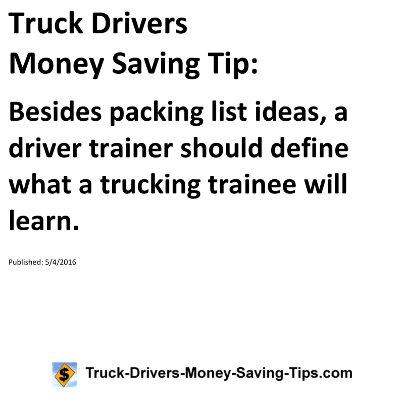 Truck Drivers Money Saving Tip for 05-04-2016