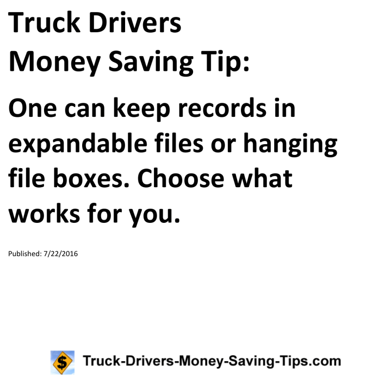 Truck Drivers Money Saving Tip for 07-22-2016