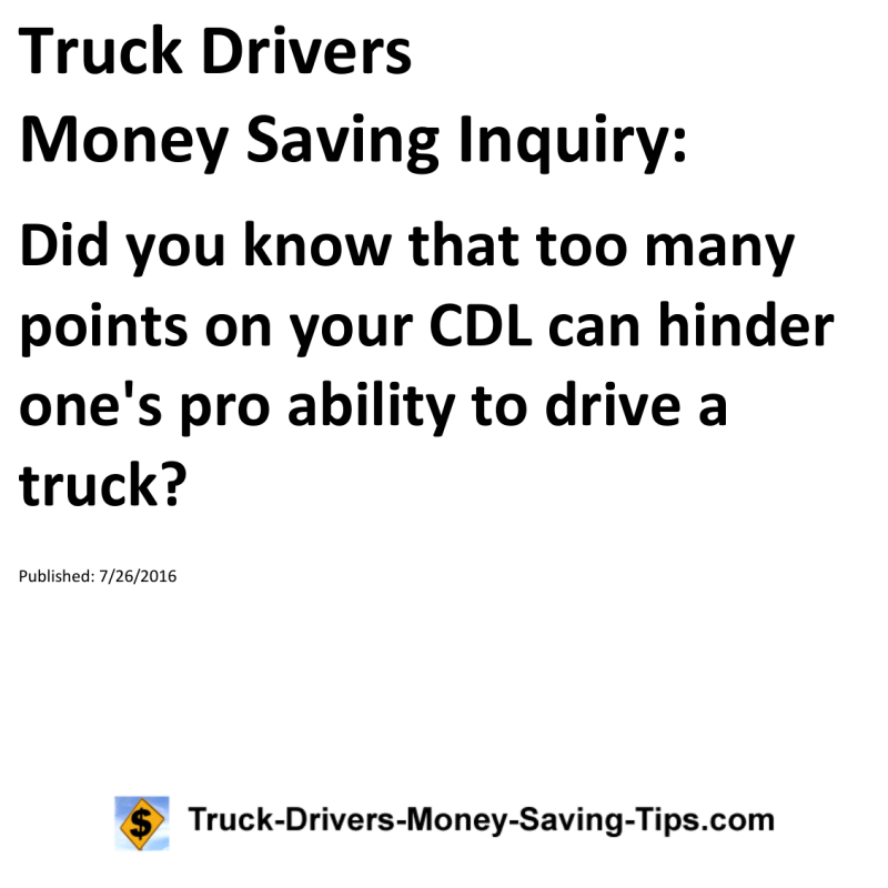 Truck Drivers Money Saving Inquiry for 07-26-2016