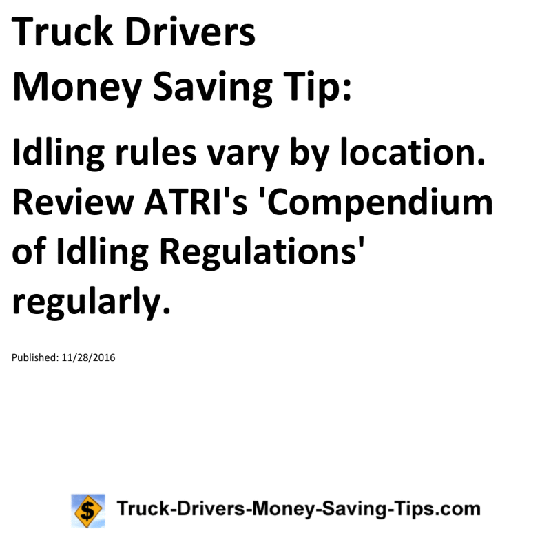 Truck Drivers Money Saving Tip for 11-28-2016