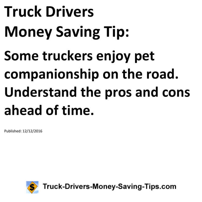 Truck Drivers Money Saving Tip for 12-12-2016