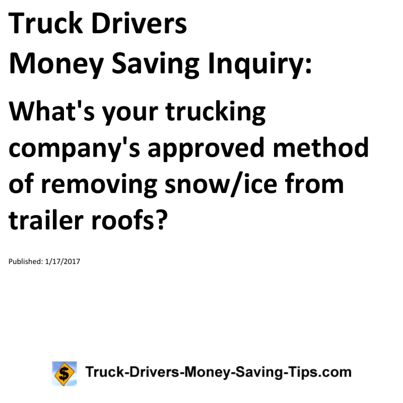 Truck Drivers Money Saving Inquiry for 01-17-2017