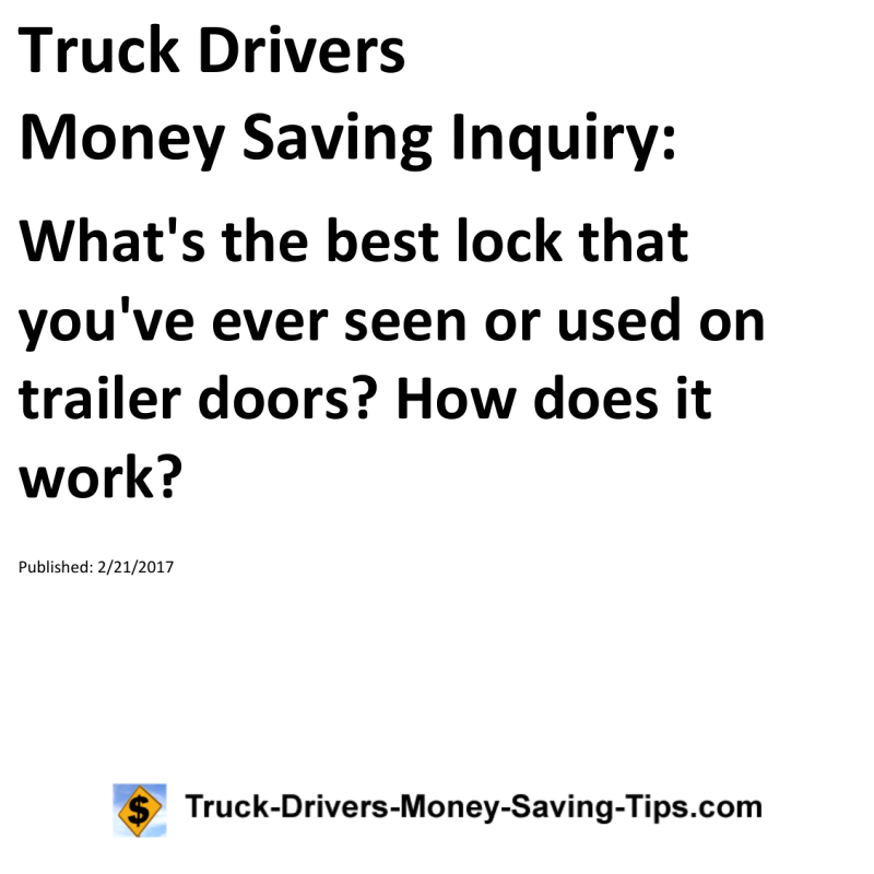 Truck Drivers Money Saving Inquiry for 02-21-2017