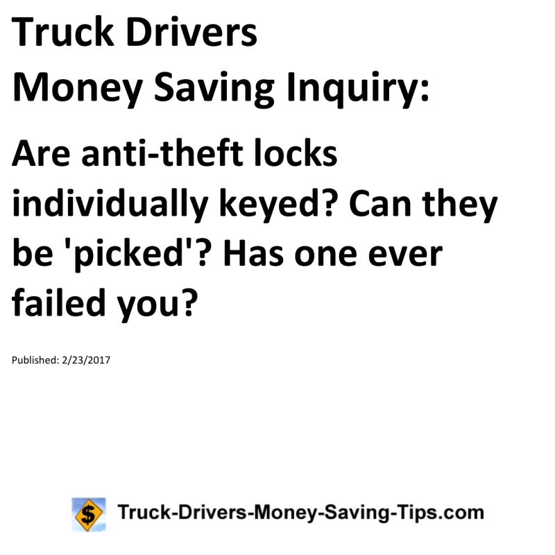 Truck Drivers Money Saving Inquiry for 02-23-2017