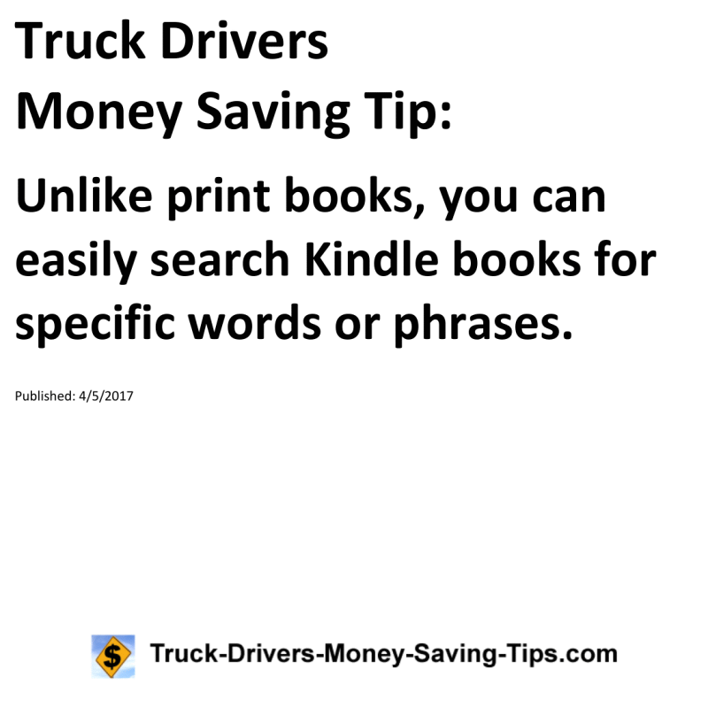 Truck Drivers Money Saving Tip for 04-05-2017