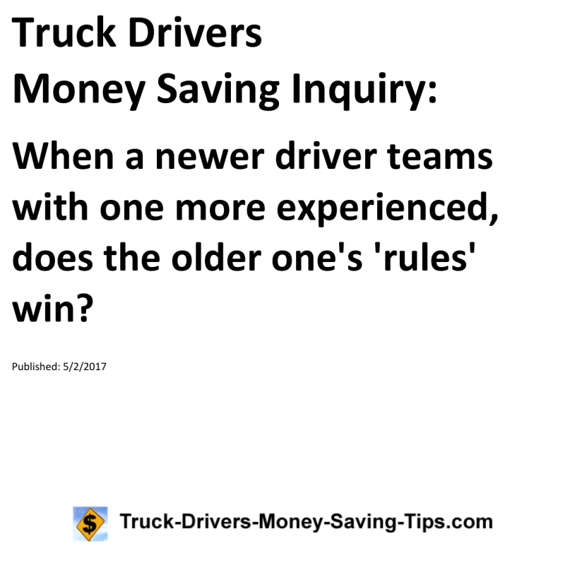 Truck Drivers Money Saving Inquiry for 05-02-2017