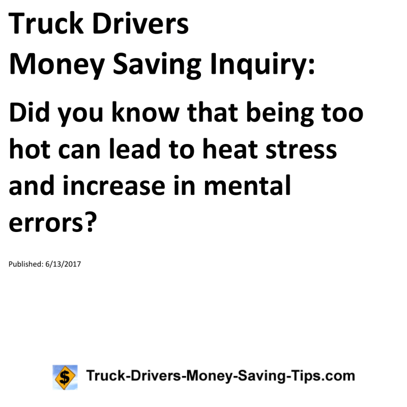 Truck Drivers Money Saving Inquiry for 06-13-2017