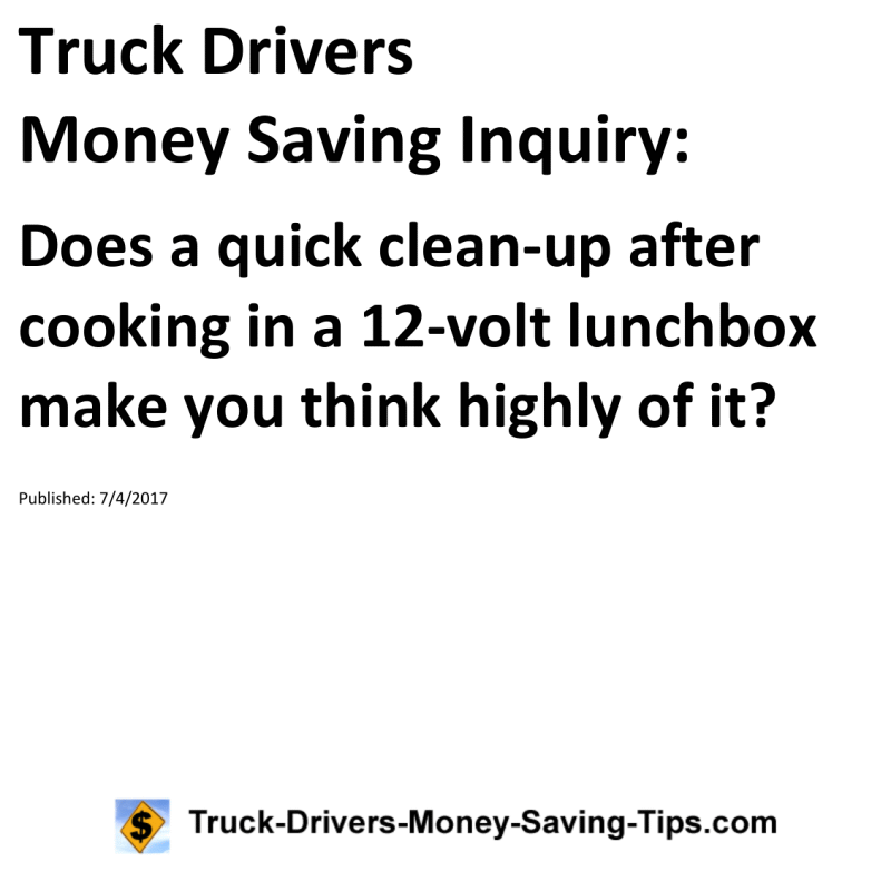 Truck Drivers Money Saving Inquiry for 07-04-2017