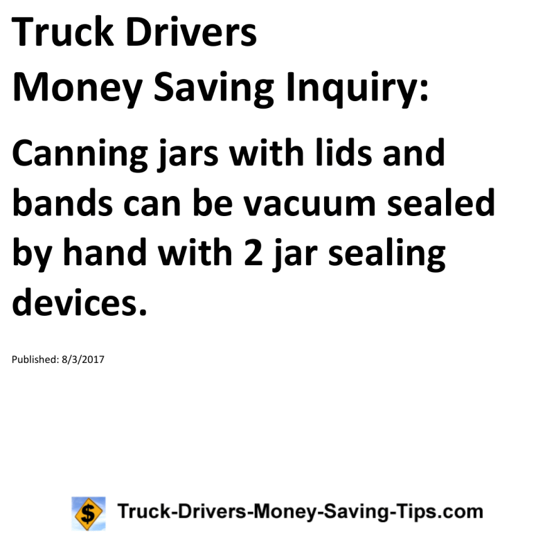 Truck Drivers Money Saving Inquiry for 08-03-2017