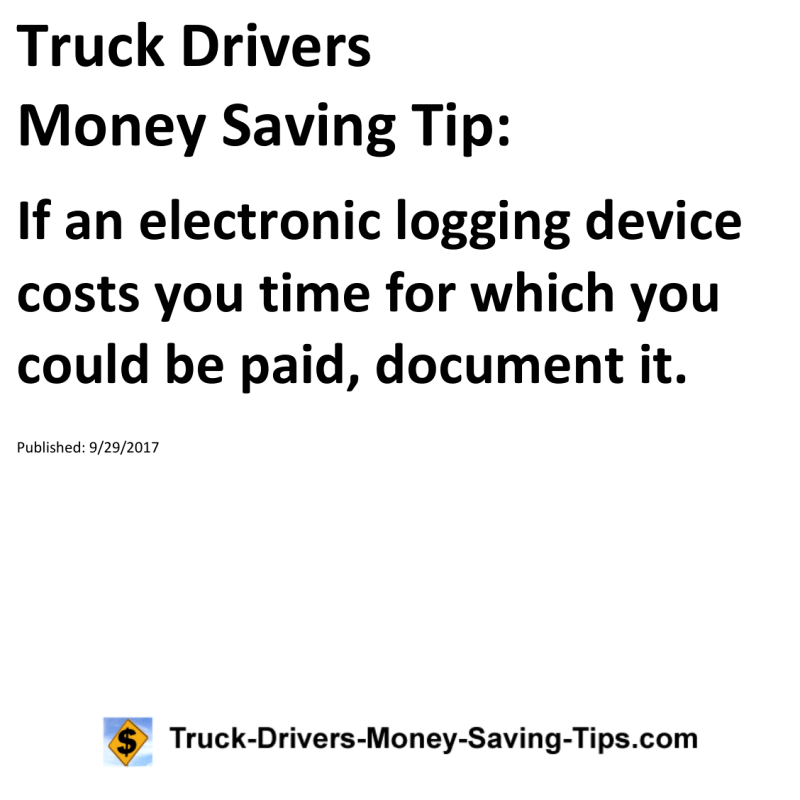 Truck Drivers Money Saving Tip for 09-29-2017