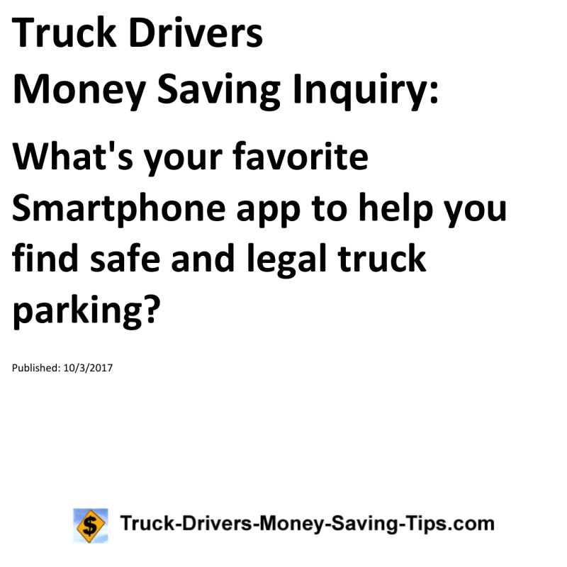 Truck Drivers Money Saving Inquiry for 10-03-2017