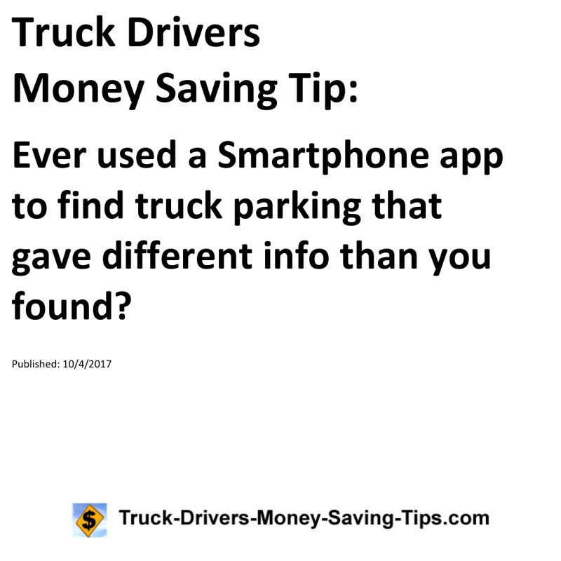 Truck Drivers Money Saving Tip for 10-04-2017