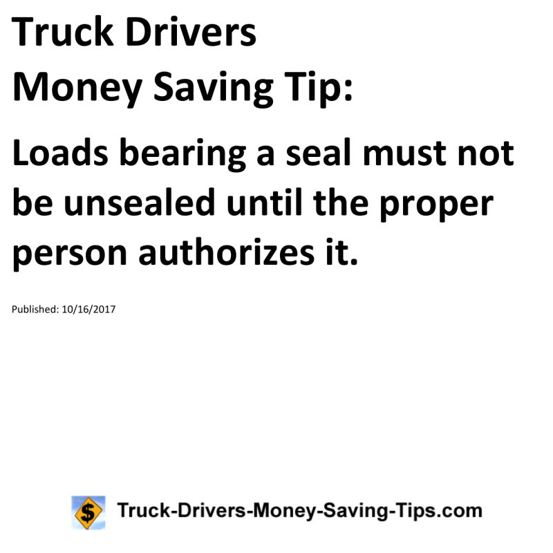 Truck Drivers Money Saving Tip for 10-16-2017