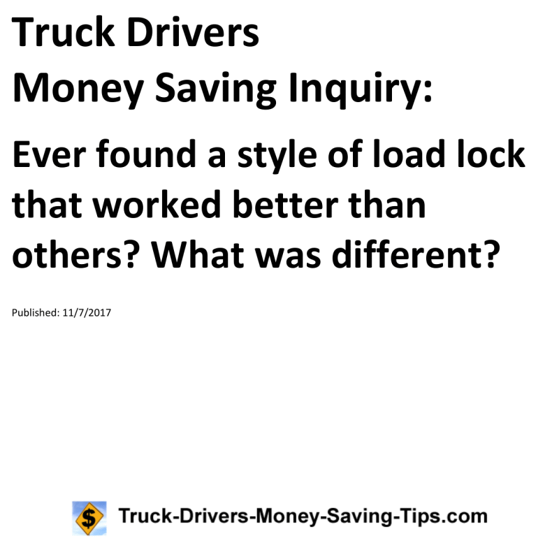 Truck Drivers Money Saving Inquiry for 11-07-2017