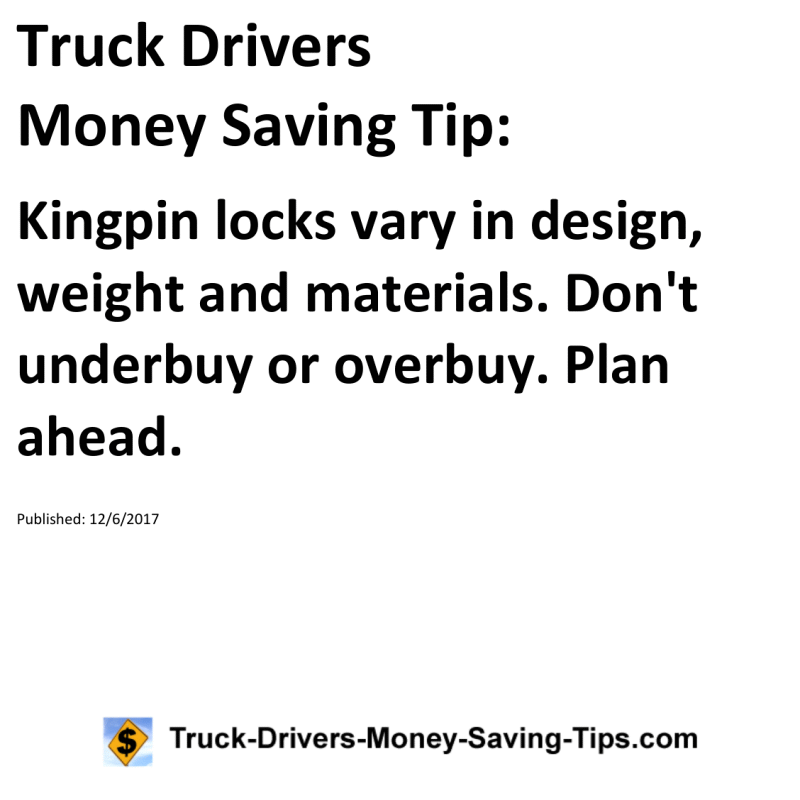 Truck Drivers Money Saving Tip for 12-06-2017