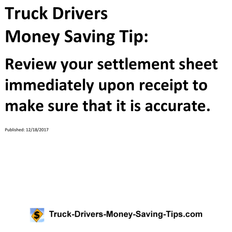 Truck Drivers Money Saving Tip for 12-18-2017