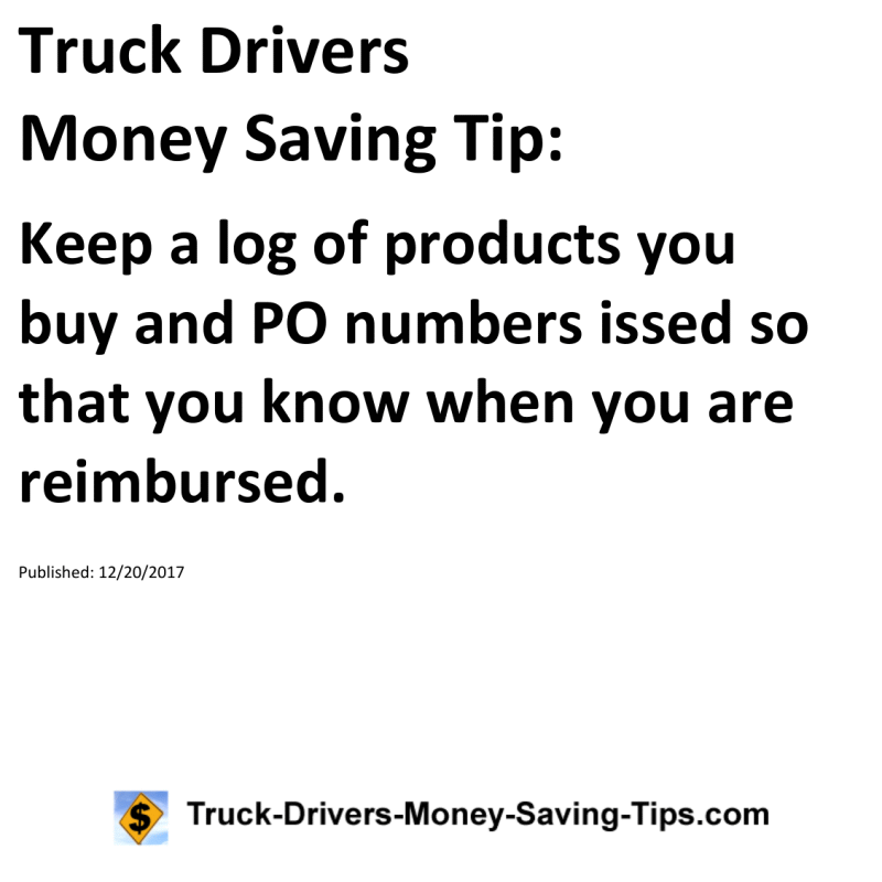 Truck Drivers Money Saving Tip for 12-20-2017