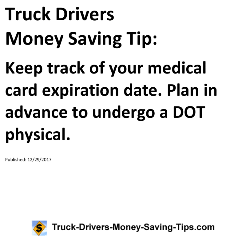 Truck Drivers Money Saving Tip for 12-29-2017