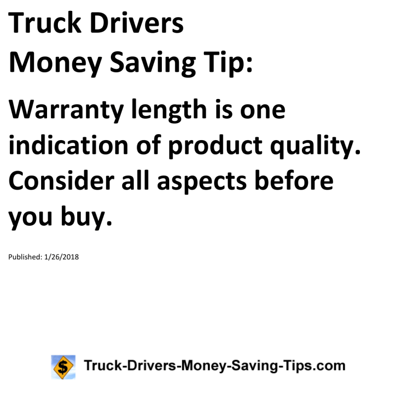 Truck Drivers Money Saving Tip for 01-26-2018