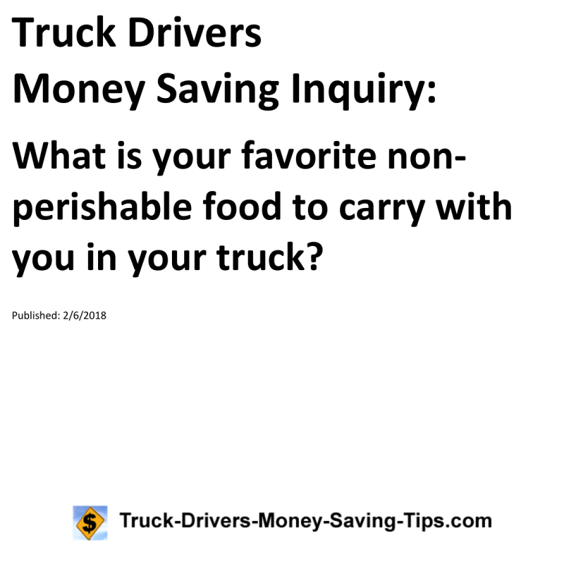 Truck Drivers Money Saving Inquiry for 02-06-2018