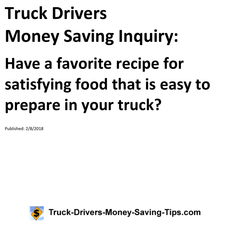 Truck Drivers Money Saving Inquiry for 02-08-2018