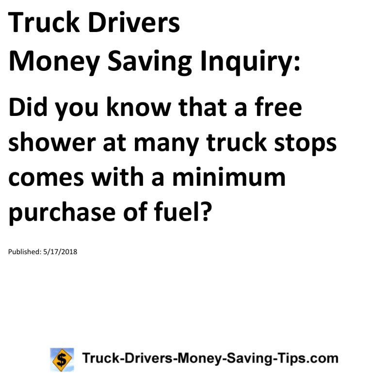 Truck Drivers Money Saving Inquiry for 05-17-2018