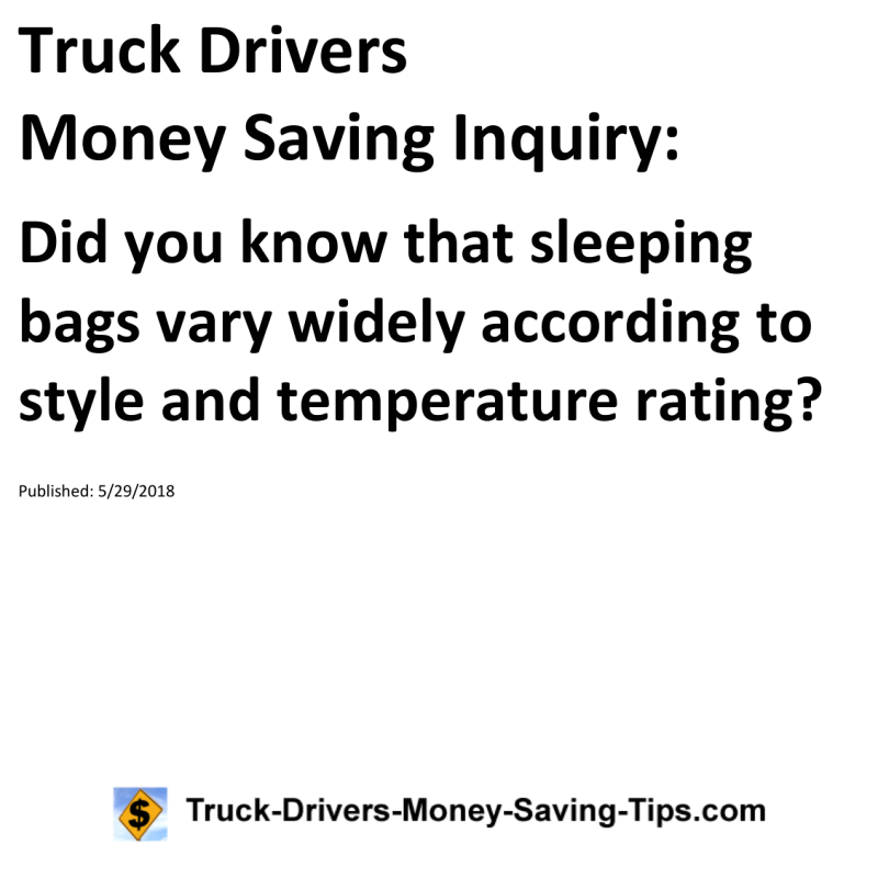 Truck Drivers Money Saving Inquiry for 05-29-2018