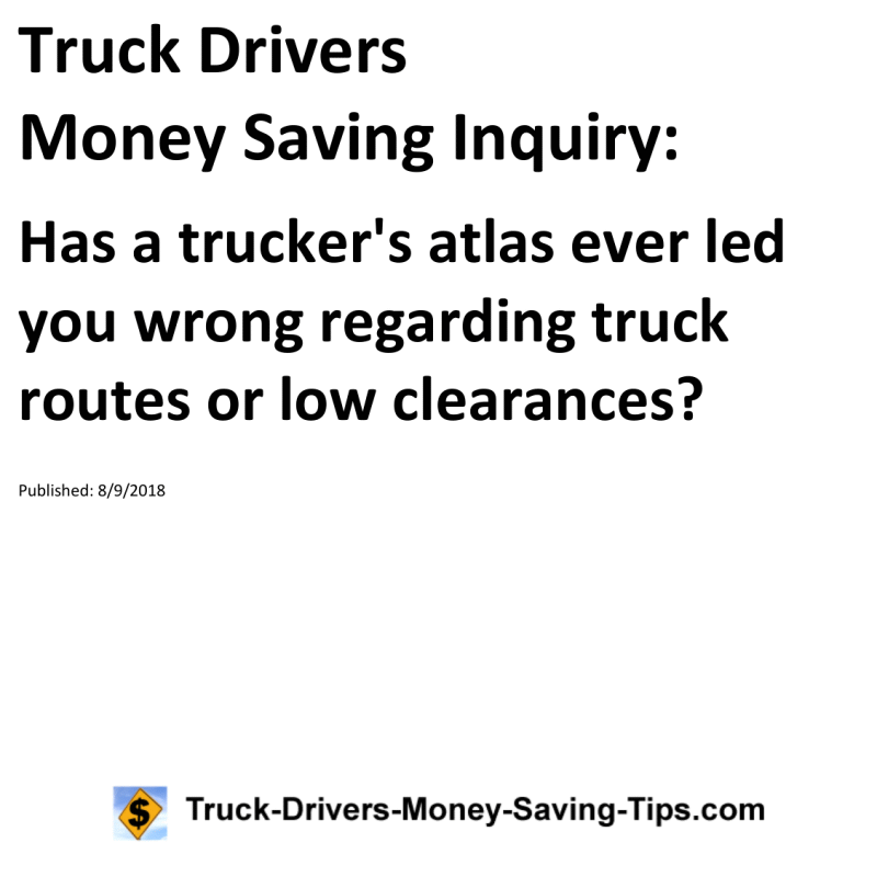 Truck Drivers Money Saving Inquiry for 08-09-2018