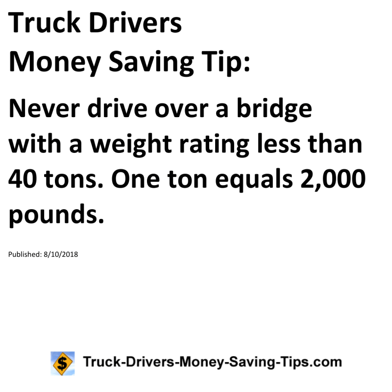 Truck Drivers Money Saving Tip for 08-10-2018