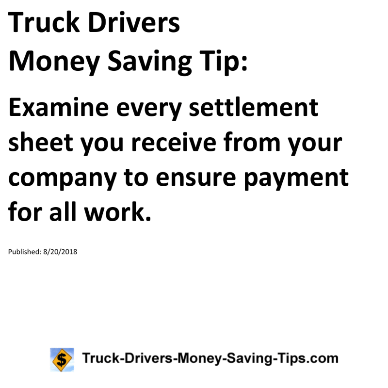 Truck Drivers Money Saving Tip for 08-20-2018