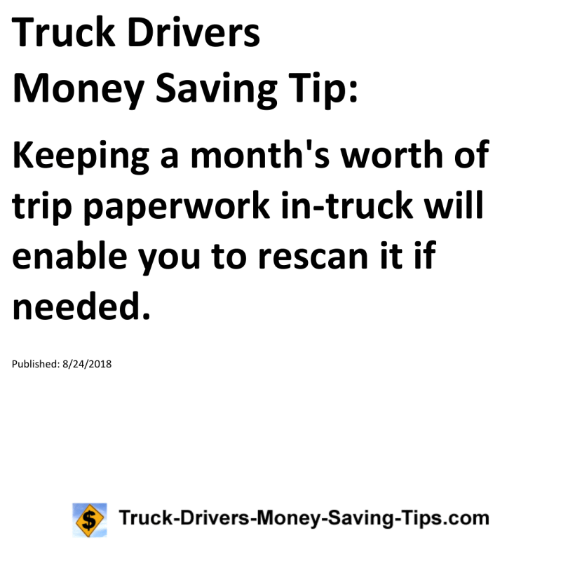 Truck Drivers Money Saving Tip for 08-24-2018