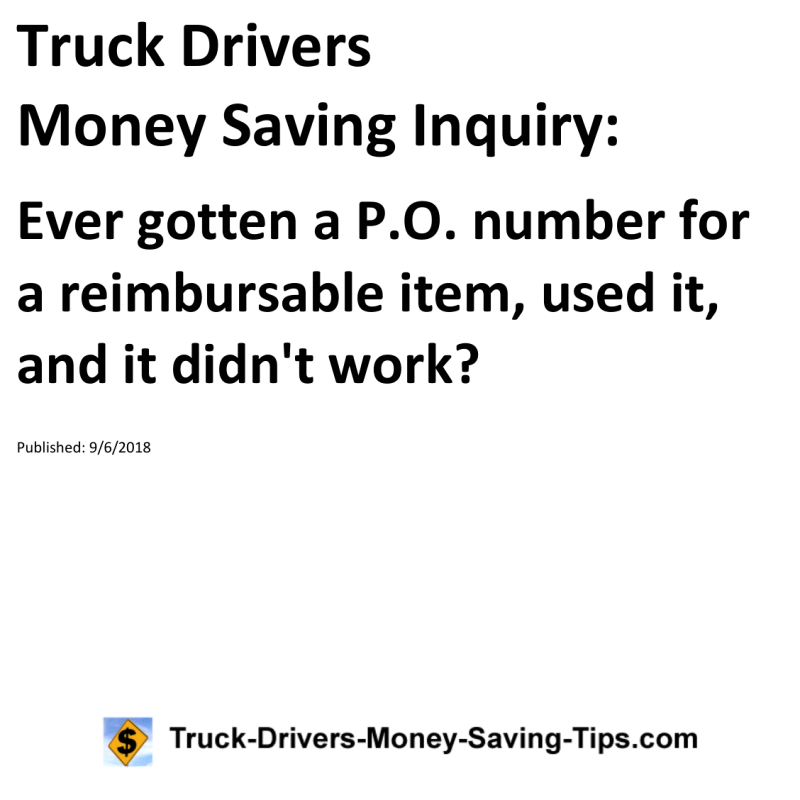 Truck Drivers Money Saving Inquiry for 09-06-2018