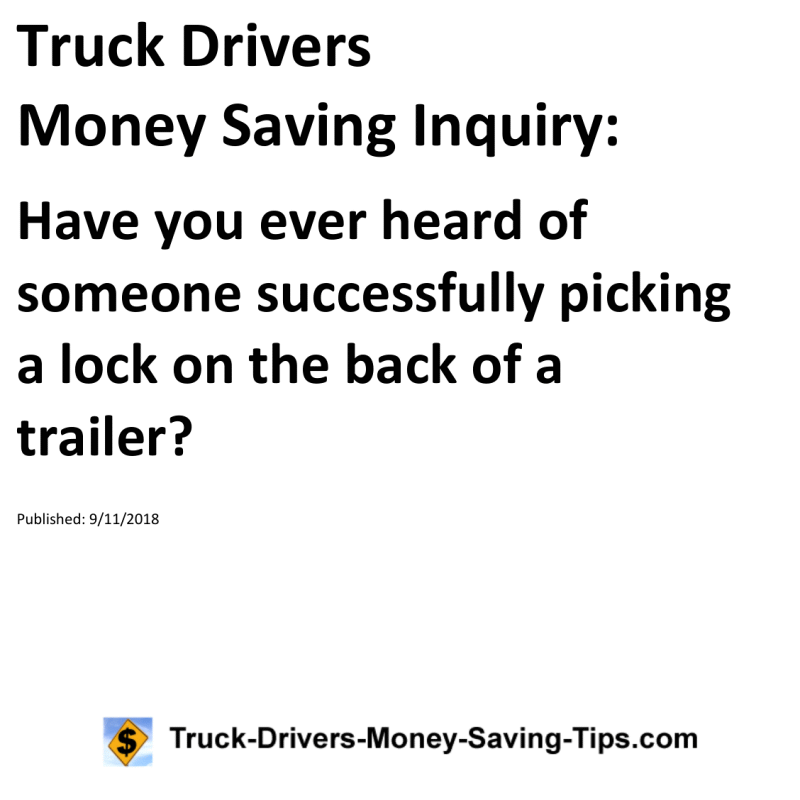 Truck Drivers Money Saving Inquiry for 09-11-2018