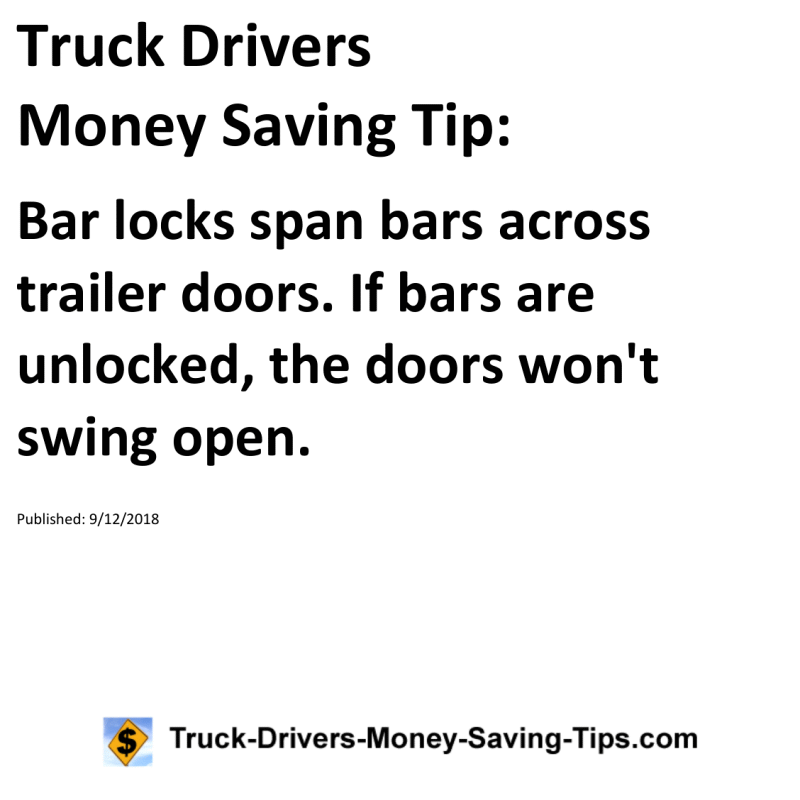 Truck Drivers Money Saving Tip for 09-12-2018