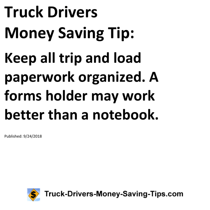 Truck Drivers Money Saving Tip for 09-24-2018