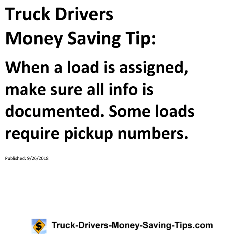 Truck Drivers Money Saving Tip for 09-26-2018