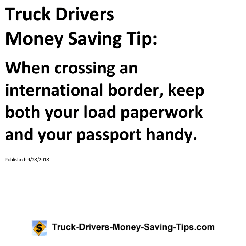 Truck Drivers Money Saving Tip for 09-28-2018