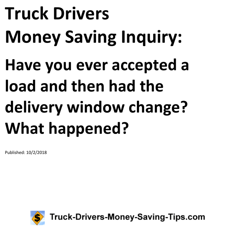 Truck Drivers Money Saving Inquiry for 10-02-2018