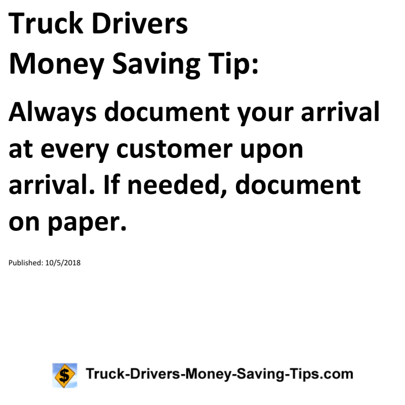 Truck Drivers Money Saving Tip for 10-05-2018